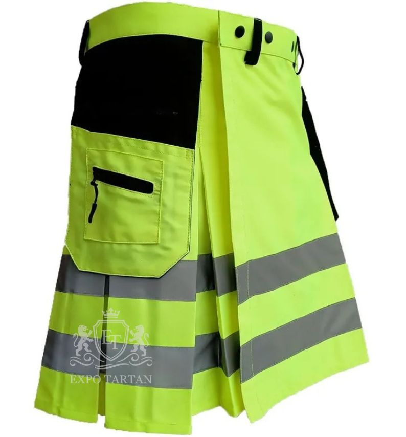 Hi-Vis Yellow Utility Kilt — Reflective Workwear Tactical Cargo Kilt | Expo Tartan