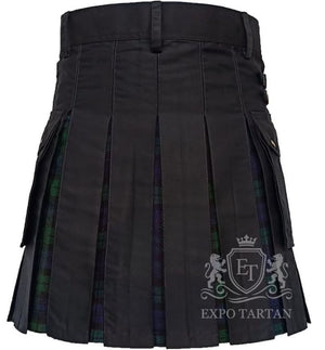 Black Utility Hybrid Kilt with Black Watch Tartan Gothic Highland Wear for Men