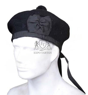 Scottish Military Kilt Cap Black Wool Balmoral Bonnet Hat