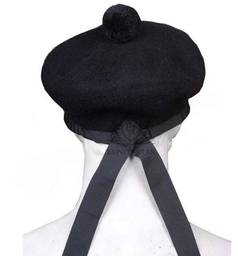 Scottish Military Kilt Cap Black Wool Balmoral Bonnet Hat