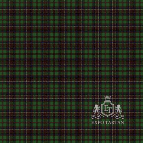 Men's Bicentenary Swatch showing a deep forest green and navy sett, intersected by thick dark red bands and fine golden-yellow lines.