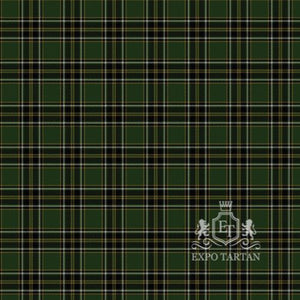 Men's Birmingham Irish Pipes and Drums Swatch showing a deep forest green sett, intersected by thick black bands and fine white and yellow lines.