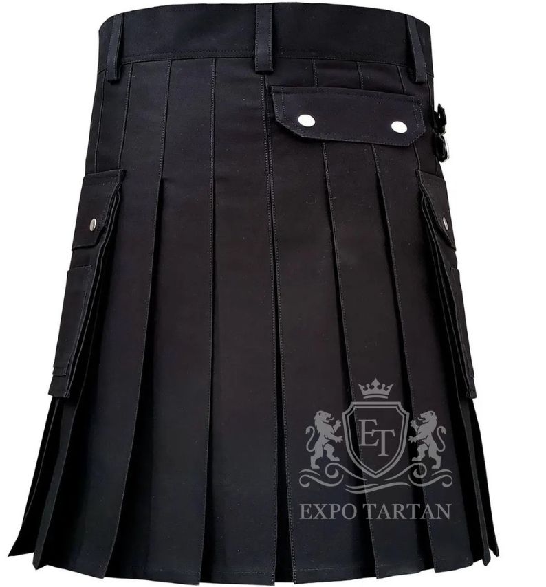 Black Cotton Utility Kilt Gothic Punk and Cargo Pockets