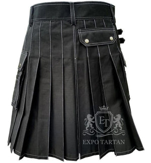 Black Cotton Utility Kilt Men's Cargo Work Kilt