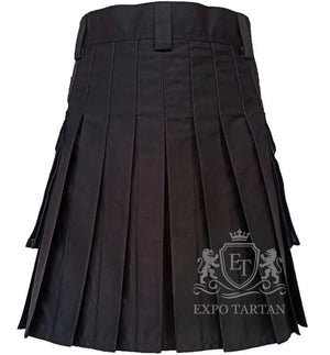 Black Firefighter Utility Kilt — Reflective Cargo Pockets | Expo Tartan