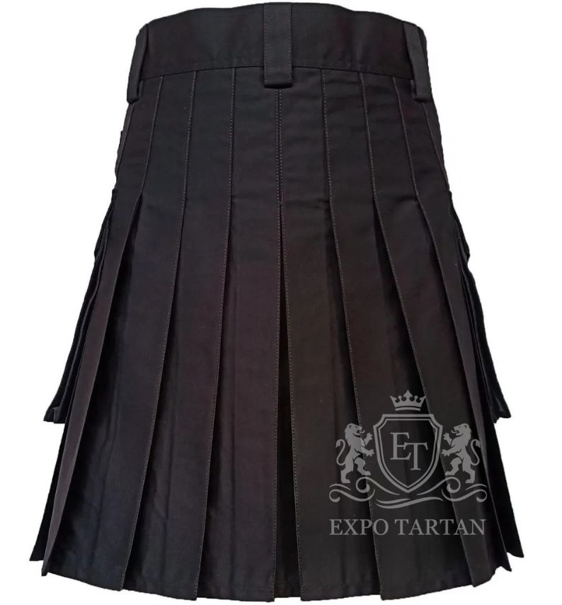Black Firefighter Utility Kilt — Reflective Cargo Pockets | Expo Tartan