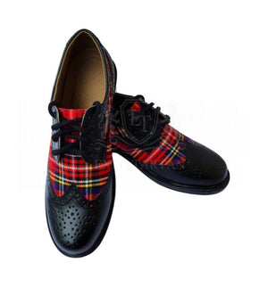 Black Ghillie Brogue Kilt Shoes With Tartan