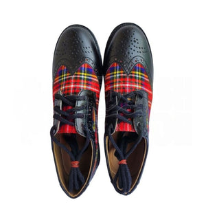 Black Ghillie Brogue Kilt Shoes With Tartan