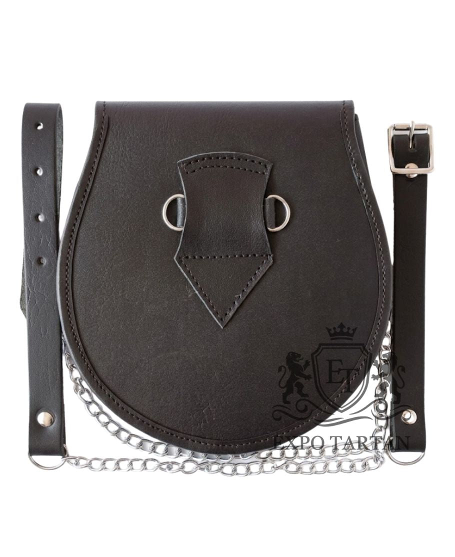 Black Leather Stag Head Badge Kilt Sporran