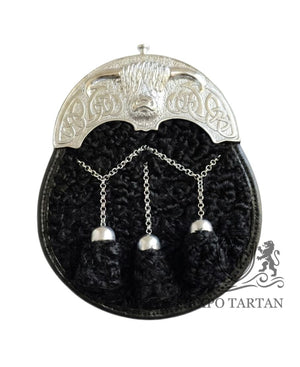 Black Sheep Fur Full Dress Sporran With Silver Chrome Cantle