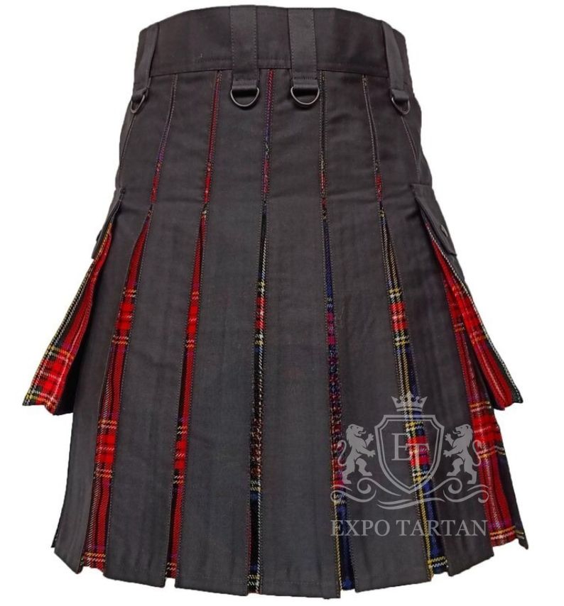 Black Stewart Tartan Hybrid Utility Kilt Gothic Highland Fashion