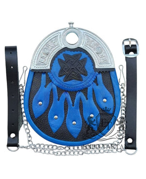 Black & Blue Full Dress Leather Kilt Sporran