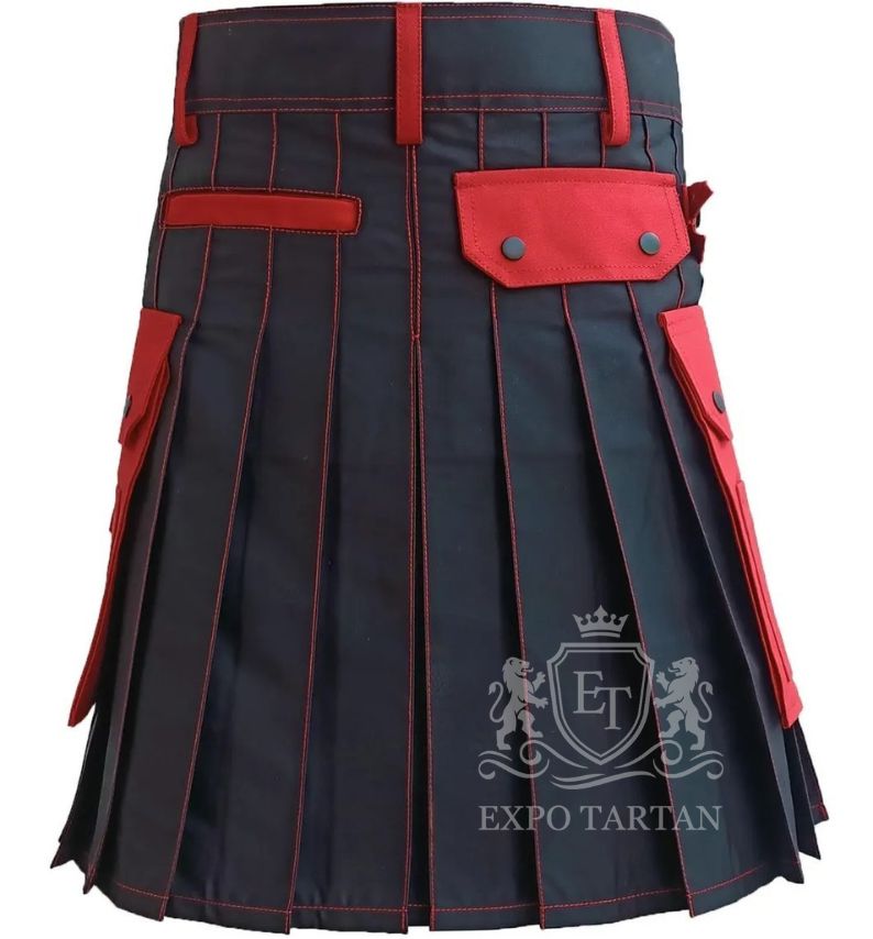 Black & Red Utility Kilt Gothic Punk Cotton Workwear