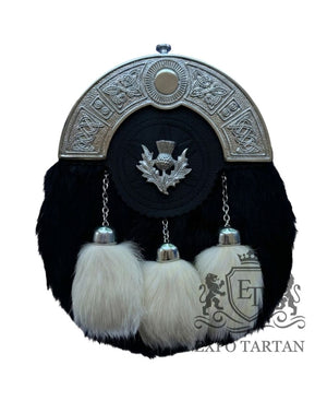 Black & White Rabbit Fur Sporran With Thistle Badge