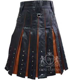 Black With Orange Leather Hybrid Utility Fashion Kilt