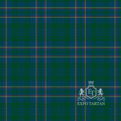 Men's Blue Ridge Mountains Ancient Swatch showing a green and blue sett, intricately intersected by fine bright red and golden-yellow lines
