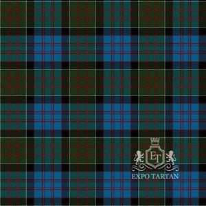 Men's Boston Pipe Band Swatch showing a bright blue and forest green sett, intricately intersected by thick black bands and fine red and white lines