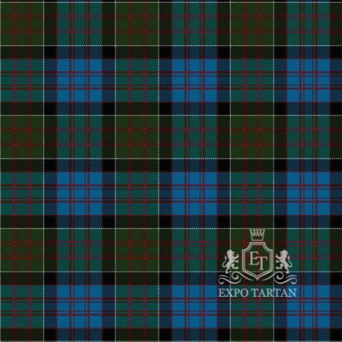 Men's Boston Pipe Band Swatch showing a bright blue and forest green sett, intricately intersected by thick black bands and fine red and white lines