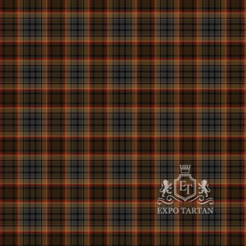 Men's Bracken (WCWM) Swatch showing an earthy brown and green sett, intricately intersected by charcoal bands with fine red and gold lines.