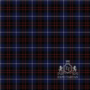 Men's Britannia Swatch showing a dense navy blue and black sett, intricately intersected by red double bands and fine white lines.