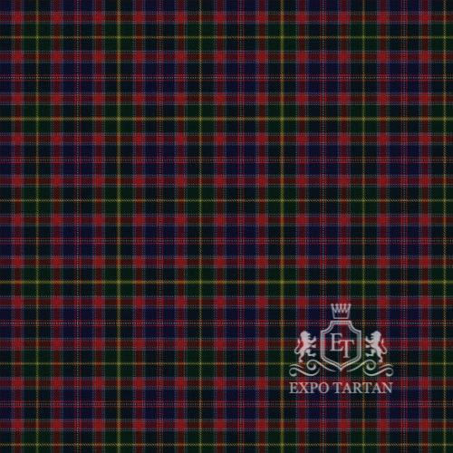Men's British Airways Swatch showing a dense navy, green, and red sett, intricately intersected by fine golden yellow lines