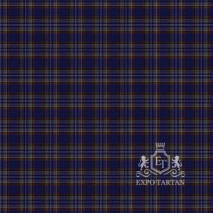 Men's British Caledonian Airways #3 Swatch showing a deep navy blue sett, intricately intersected by muted red and grey bands with fine white and yellow lines