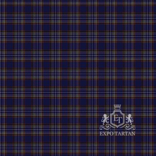 Men's British Caledonian Airways #3 Swatch showing a deep navy blue sett, intricately intersected by muted red and grey bands with fine white and yellow lines