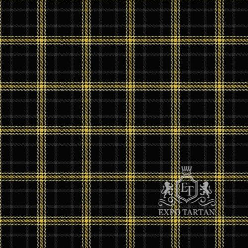 Men's Broken Arrow, City of Swatch showing a deep black and charcoal grey sett, intricately intersected by bright golden-yellow lines