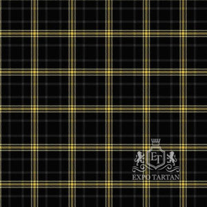 Men's Broken Arrow, City of Swatch showing a deep black and charcoal grey sett, intricately intersected by bright golden-yellow lines