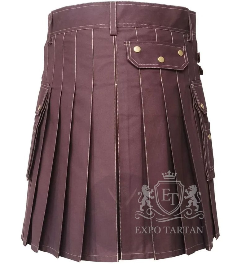 Brown Cotton Utility Kilt Khaki Thread