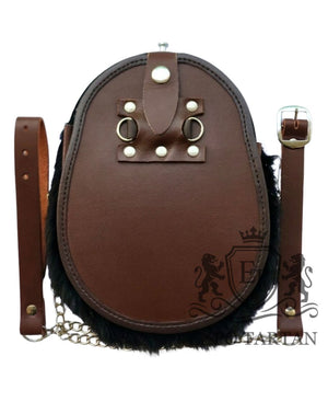 Brown Leather With Black Rabbit Fur Sporran