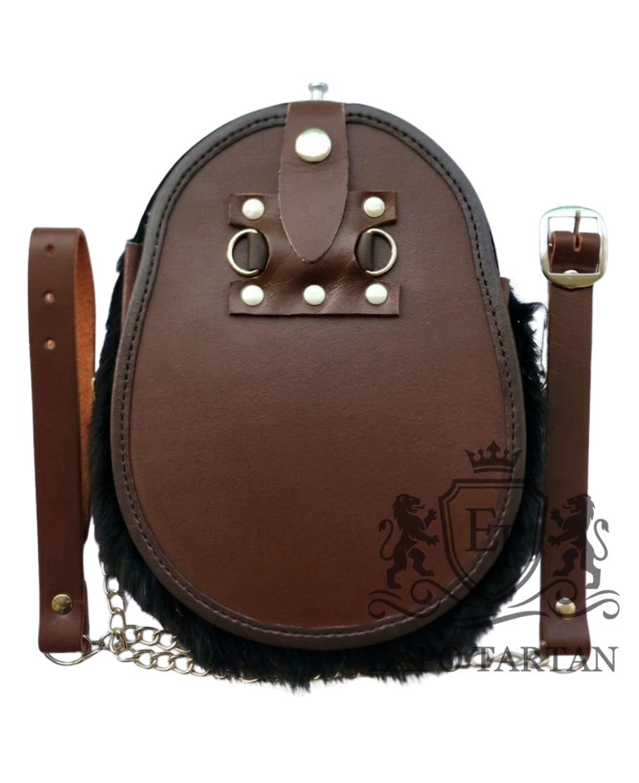 Brown Leather With Black Rabbit Fur Sporran