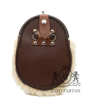 Brown Leather With White Rabbit Fur Sporran