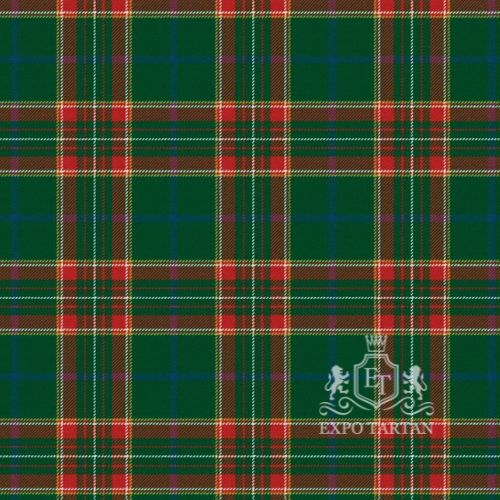 Men's Canadian Caledonian Ancient Swatch showing a vibrant green and red sett, intricately intersected by fine white, yellow, and blue lines