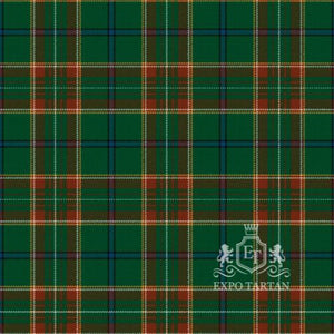 Men's Canadian Caledonian Hunting Ancient Swatch showing a vibrant green and terracotta sett, intricately intersected by fine white, yellow, and navy blue lines