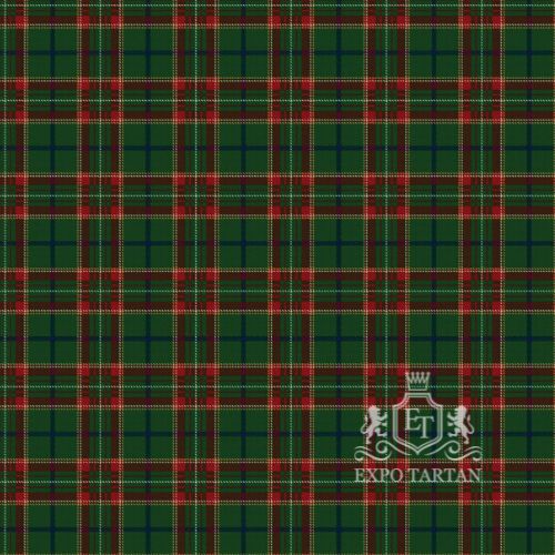 Men's Canadian Caledonian Swatch showing a rich forest green and crimson red sett, intricately intersected by navy bands and fine white and yellow line