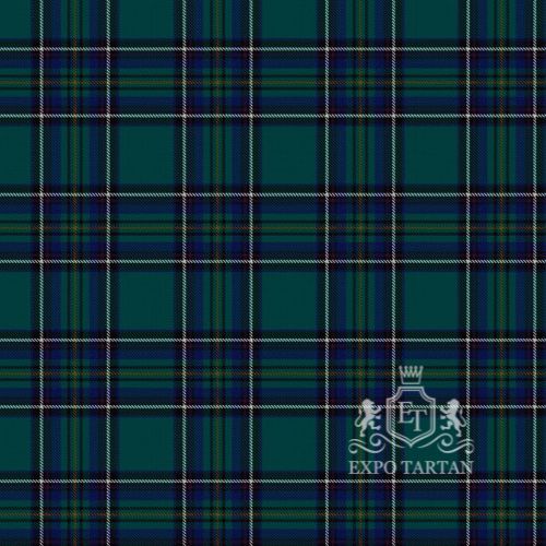 Men's Canmore Highland Games Swatch showing a deep green and navy sett, intricately intersected by fine white, yellow, and black lines