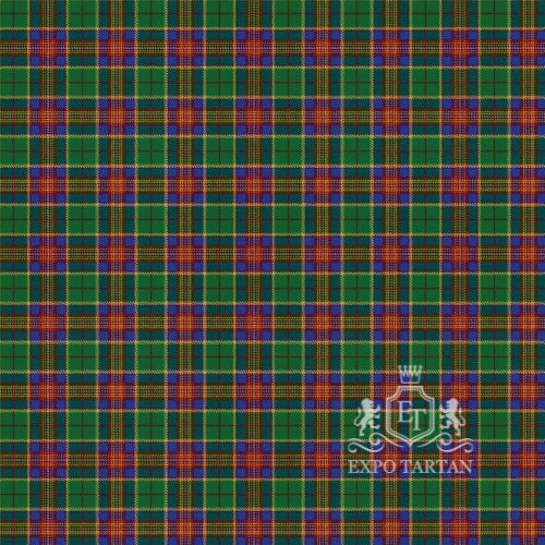 Men's Chicopee, MA Swatch showing a green, blue, and red sett, intricately intersected by bright yellow overchecks