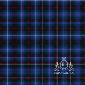 Men's Church of Scotland Swatch showing a dark blue and green sett, intricately intersected by fine red and white overcheck
