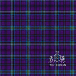 Men's City of Geneva Swatch showing a deep purple and black sett, intricately intersected by bright blue and fine green overcheck