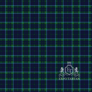 Men's City of Kincardine Tartan Kilt showing traditional knife pleats and black leather side straps in a deep navy and green sett, intricately intersected by bright light blue overchecks