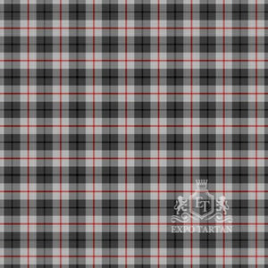 Men's City of London Swatch showing a light grey sett, intricately intersected by dark grey bands and bright red overchecks