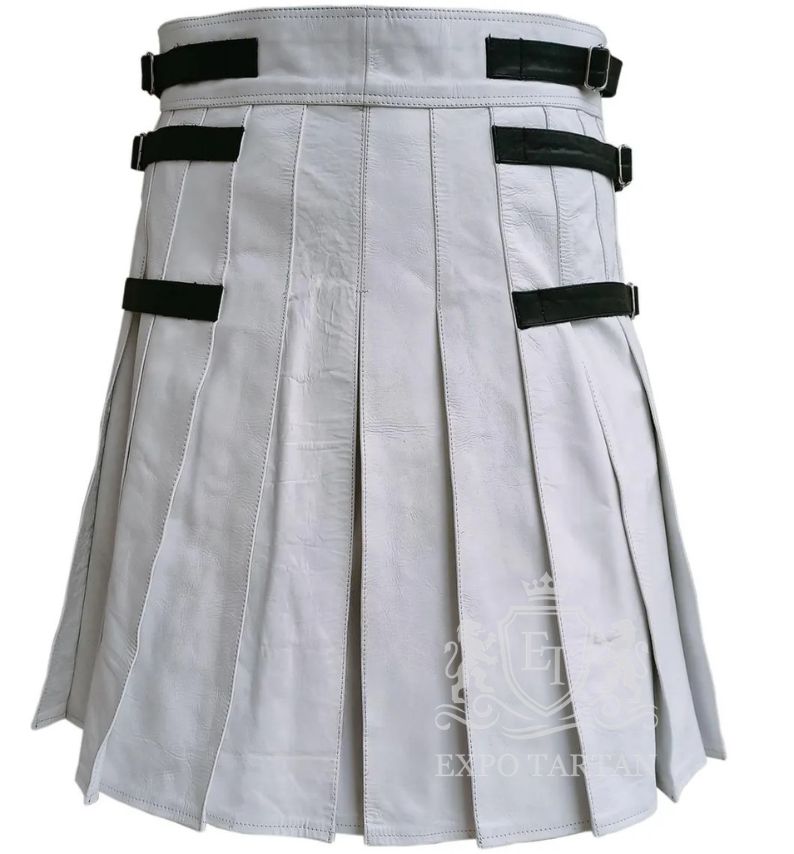 White Cowhide Leather Utility Kilt Scottish Highland Leather Wear