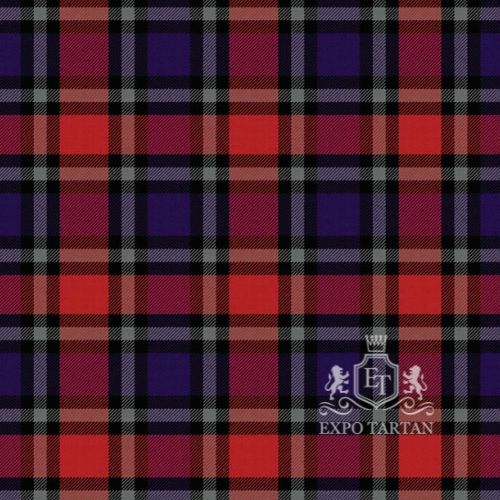 Men's Clergy Red Ancient Swatch showing a red and purple sett, intricately intersected by heavy black bands and light grey overchecks