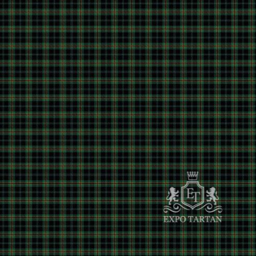 Men's Coalfields Regeneration Trust Swatch showing a solid black and dark green sett, intricately intersected by fine red and yellow overchecks