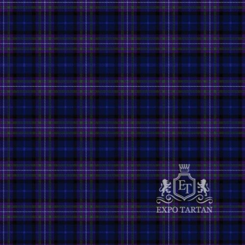 Men's Cowal Swatch showing a navy and black sett, intricately intersected by purple bands and green overchecks
