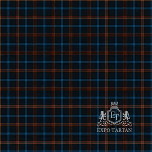 Men's Culemborg Swatch showing a dark navy sett, intricately intersected by bright blue bands and orange overchecks