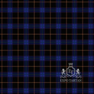 Men's Cumnock Swatch showing a black and blue sett, intricately intersected by bright yellow and subtle green overchecks."