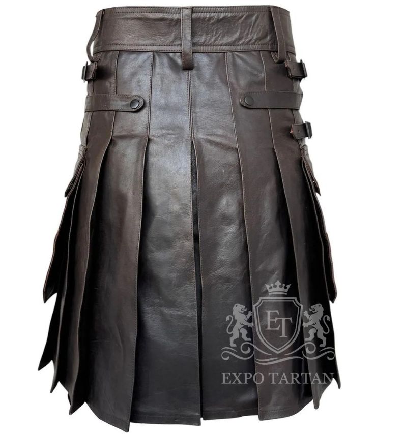 Men's Dark Brown Leather Utility Kilt with Sporran | Highland Wear | Genuine Leather Kilt | Scottish Festival & Renaissance Fair Costume