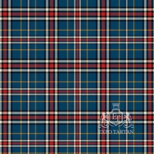 Men's Dauphinee Trussville Alabama Ancient Swatch showing a teal sett, intricately intersected by red and white bands and yellow overchecks